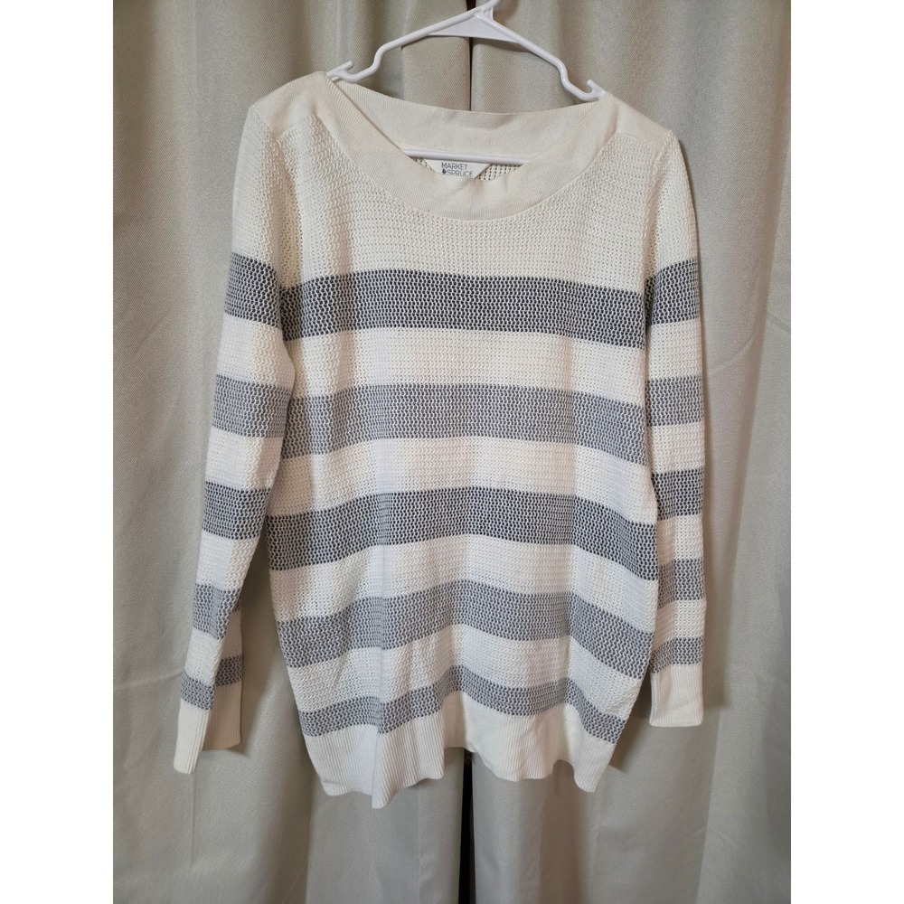 Market & Spruce Womens Cream Gray Striped Knit Sweater Large